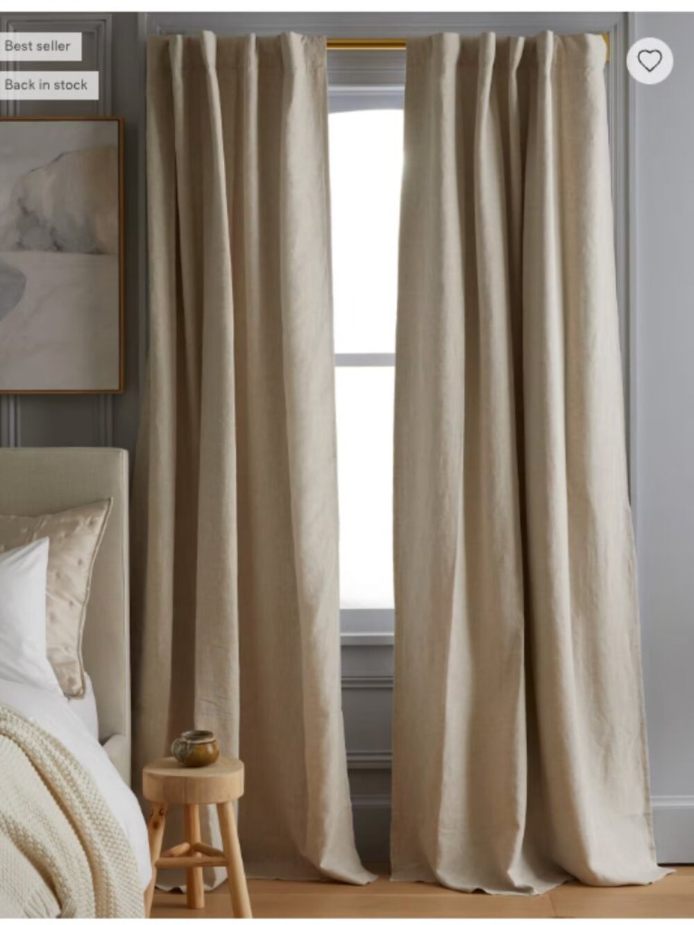 NWOT Quince European Linen Curtain Panel - Flax - 48”x96”, room darkening (18)